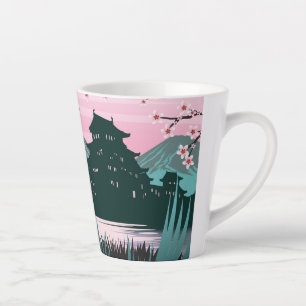 Serene Kersenbloesem Japanse Landschap Rustig Latte Mok