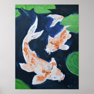 Serene Koi Paar Water Tuin Poster