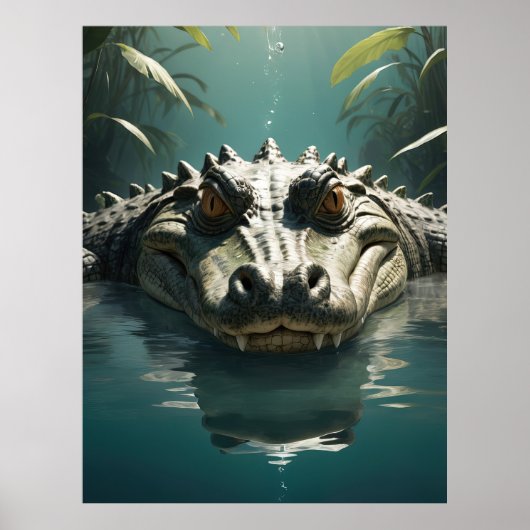 Serene Krokodil in Water Oerwoud Art Print (Voorkant)