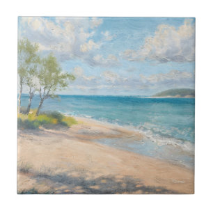 Serene Kust Ochtend Impressionistische Strand Kuns Tegeltje