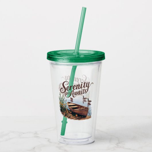Serene Lake boot met ganzen en wilde bloemen Acryl Drinkbeker (Achterkant)