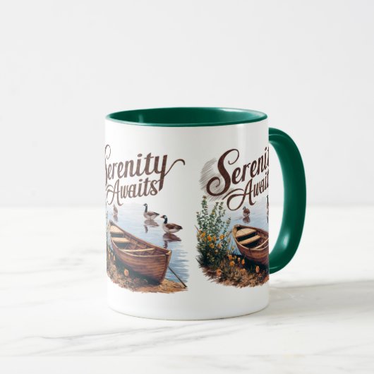 Serene Lake boot met ganzen en wilde bloemen Mok (Voorkant rechts)