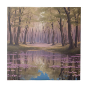 Serene Lake en wilde bloemen in zachte Waterverven Tegeltje