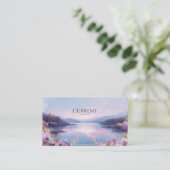 Serene Lake Landschap Floral Gold Glitter Visitekaartje (Staand voorkant)