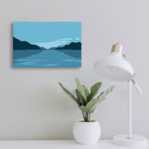 Serene Lake met Bergen Landschap - Minimalistisch