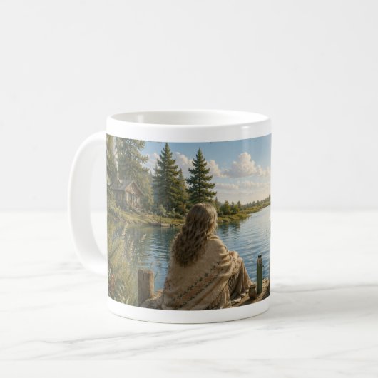 Serene Lakeside Botanical Nature Meditation Mug (Devant gauche)