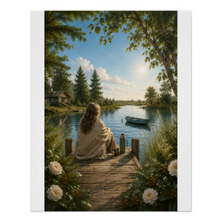 Serene Lakeside Retreat Botanical Nature Wall Art Perfect Poster