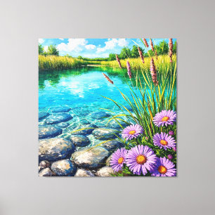 Serene Landschap met Heldere Meer Canvas Afdruk