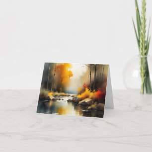 Serene levendige Autumn River landschap schilderij Kaart
