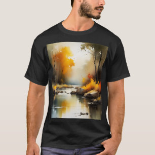 Serene levendige Autumn River landschap schilderij T-shirt