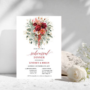 Serene Maroon Herfst Bloemige Oefen Diner Uitnodig Kaart