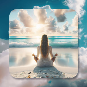 Serene meditatie aan de oceaan vierkante sticker