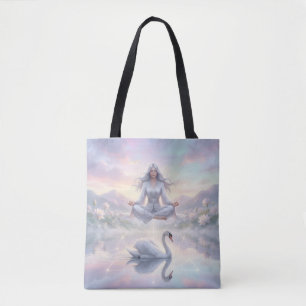 Serene Meditatie Vrouw & Zwaan Fantasie Boodschapp Draagtas