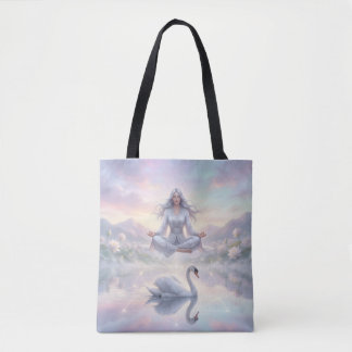 Serene Meditatie Vrouw & Zwaan Fantasie Boodschapp Draagtas
