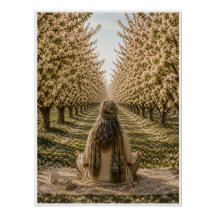 Serene Meditation in Blooming Orchard Floral Wall