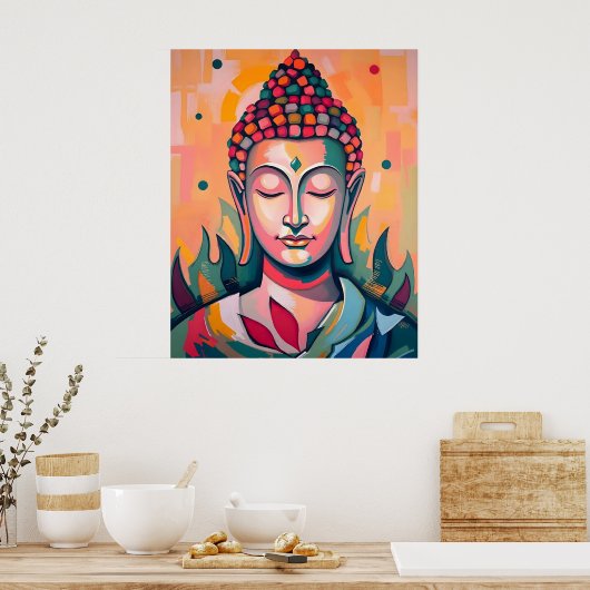 Serene mediterende Boeddha Abstracte kunstwerken Poster (Keuken)