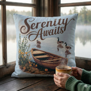 Serene meerboot met ganzen en wilde bloemen kussen