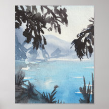 Serene meerlandschap watercolor wandkunst print
