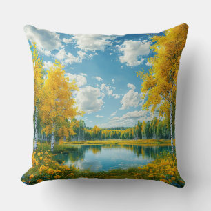 Serene Meest Landschap Met Gele Herfstboom Kussen
