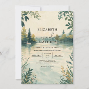 Serene Meren Landschap Botanische Bruiloft Kaart