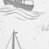 Serene monochromatische zeilboten patroon behang (Zoom)