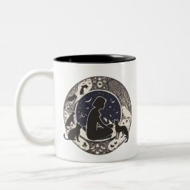 Serene Moonlit Cats & Girl Silhouette Artistic Mug Tweekleurige Koffiemok