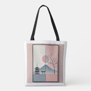 Serene Mount Fuji en Cherry Blossom Ink Art Draagtas
