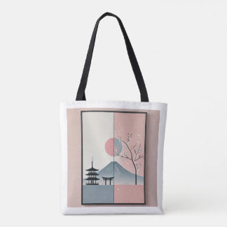 Serene Mount Fuji en Cherry Blossom Ink Art Draagtas