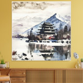 Serene Mountain Pagoda (Winter)  Canvas Afdruk (Insitu (Woonkamer))