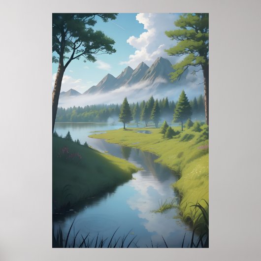 Serene Mountain River Poster (Voorkant)