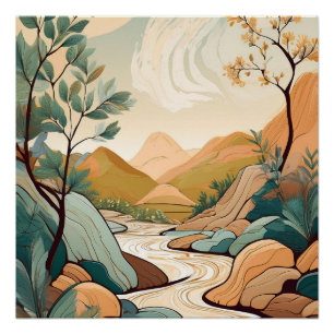 Serene Mountain River - rustige Natuur kunst Perfect Poster