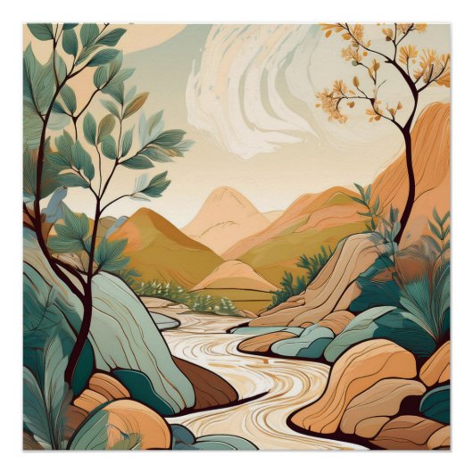 Serene Mountain River - rustige Natuur kunst Perfect Poster (Voorkant)