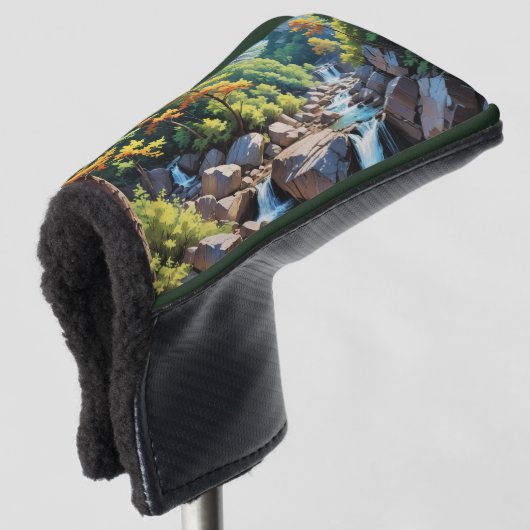 Serene Mountain Waterval Landschap Golfheadcover (3/4 voorkant)