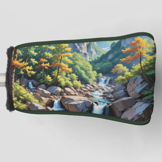Serene Mountain Waterval Landschap Golfheadcover (Voorkant)