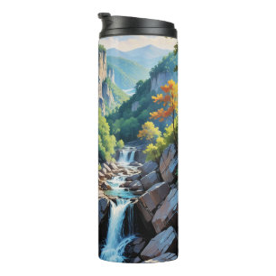 Serene Mountain Waterval Landschap Thermosbeker