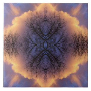 Serene Natuur Boomtakken en Wolken Mandala Tegeltje