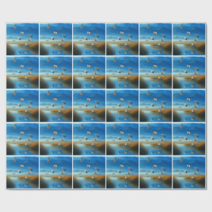 Serene natuur meer scène met vliegende kraanvogel cadeaupapier