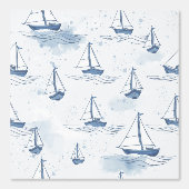 Serene Navyblauwe Zeilboten Patroon Behang (Voorkant)