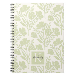 Serene Neutrale Bloemen Met Initialen Notitieboek