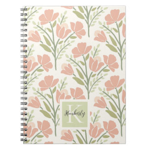 Serene Neutrale Bloemen Met Monogram Notitieboek