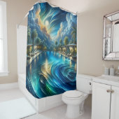 "Serene Night Pool Scene - Levendige kunst in de b Douchegordijn (In situ)