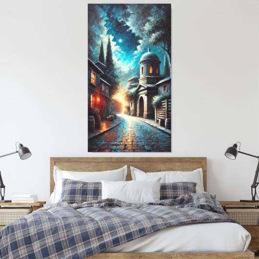 Serene Night Refuge - een schilderachtige stedelij Canvas Afdruk (Insitu (Slaapkamer))