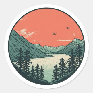 Serene Nordic Landscape Art Ronde Sticker