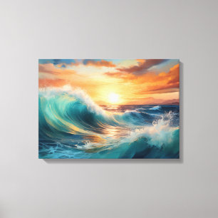 Serene oceaan golven bij zonsopgang canvas afdruk