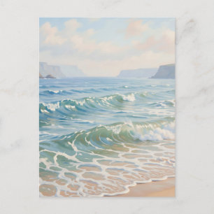 Serene Oceaan Golven Breken Zandstrand Kust  Briefkaart