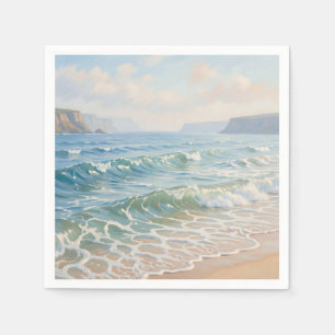 Serene Oceaan Golven Breken Zandstrand Kust  Servet