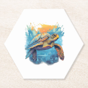Serene Onderwater Schildpad Kopie Kartonnen Onderzetters