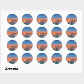 Serene Orange Lake Sunset Dock Scene Ronde Sticker (Vel)
