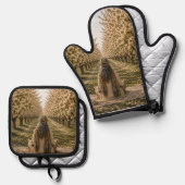 Serene Orchard Oven Mitt & Pot Holder Set | Romant (Voorkant / Achterkant)