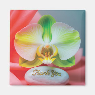 Serene Orchid Bloem met "Dank U" Tekst Magneet